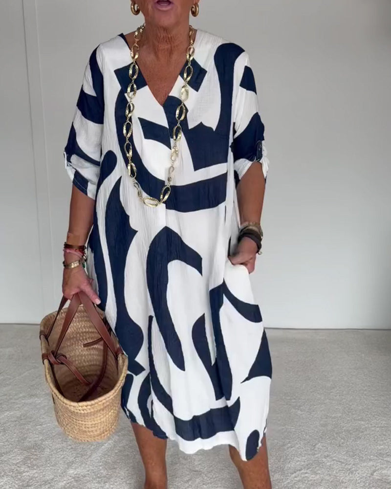 Kleid Geometrischer Abstrakter Print Loose Fit