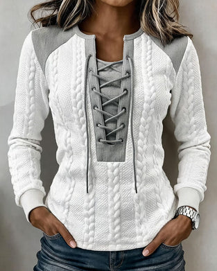 Oberteil Zopfstrick Patchwork Binden Mode