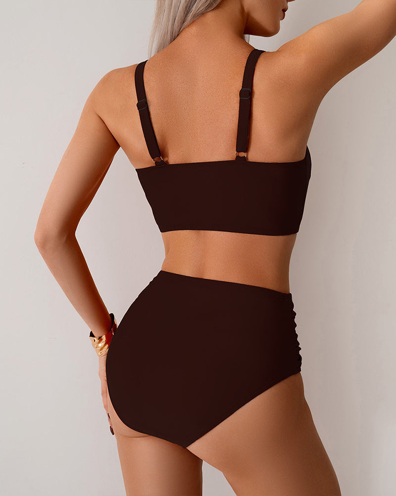 Bikini Einfarbig Knoten Hohe Taille Sexy