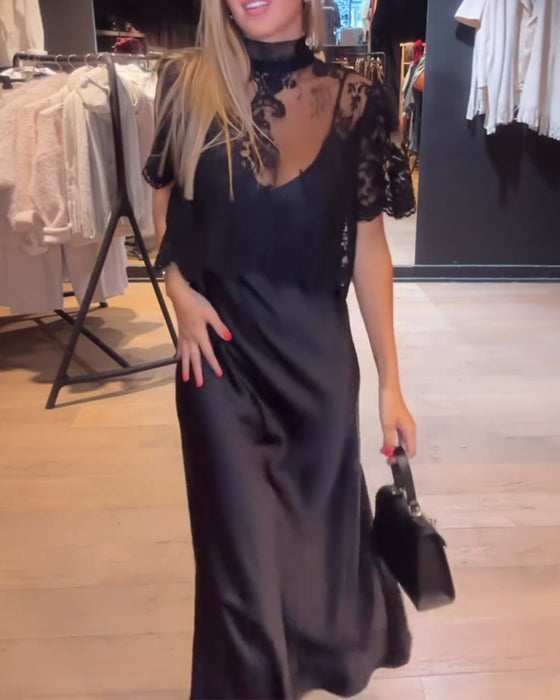 Set aus Spitzen und Meshbluse mit drapiertem Slipkleid
