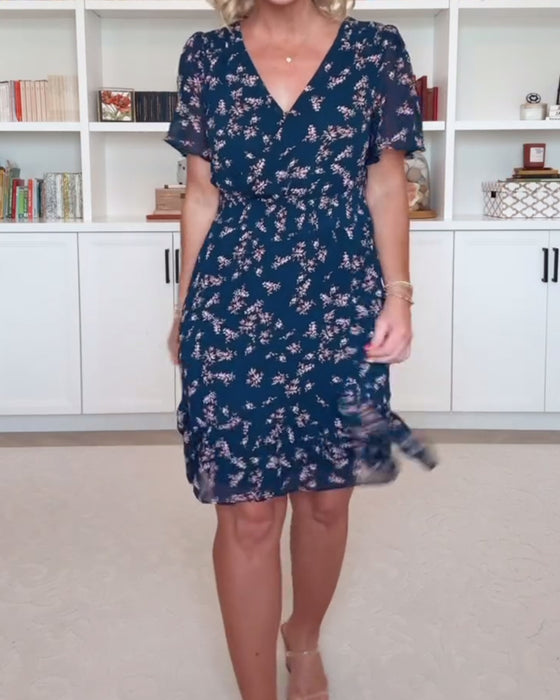 Kleid Puffärmel V-ausschnitt Taille