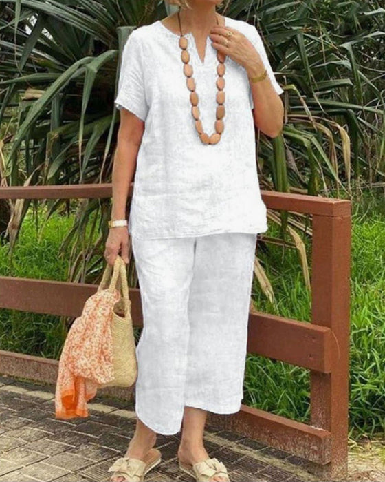 Zweiteilige Sets Kurzarmhemd Gummibund Cropped Hose