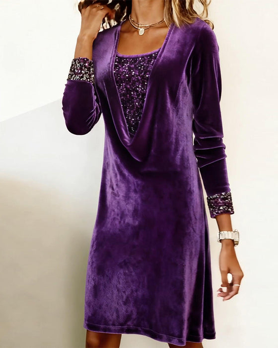 Kleid elegant Pailletten Patchwork