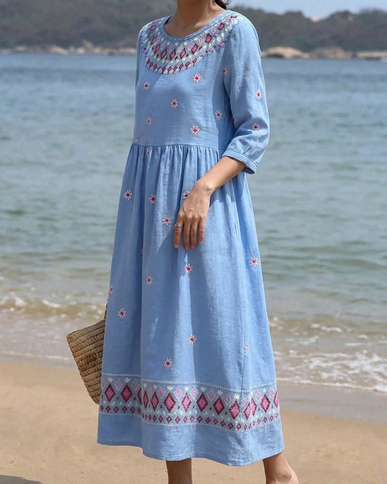 Kleid Runder Hals Daisy Halb Ärmel
