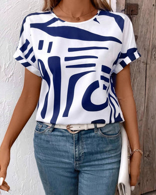 T-Shirt Rund Hals Kurzer Arm Geometrischer Druck