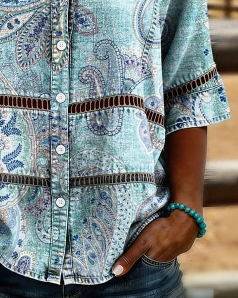 Hemd Paisley Druck Dreiviertelarm