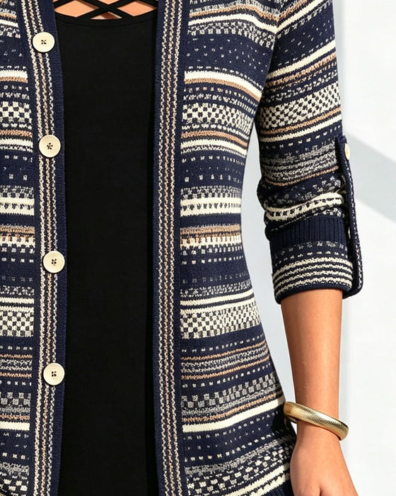 Bluse Bohemian Streifen Revers Falsch Layer