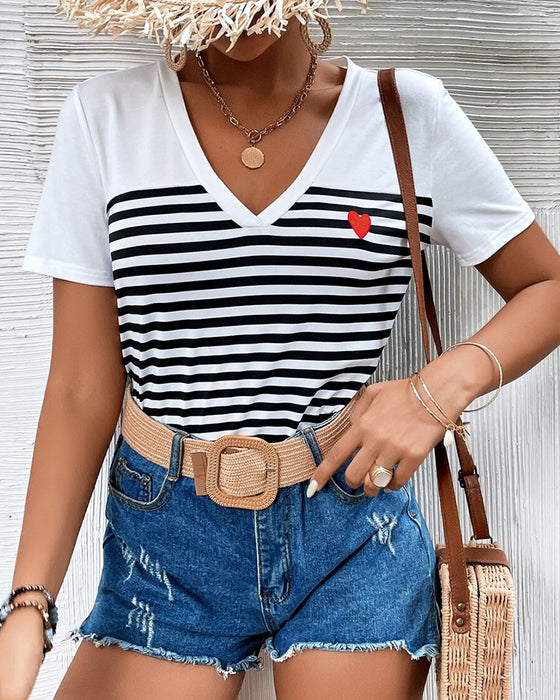 T-Shirt V-Ausschnitt Gestreift Allround