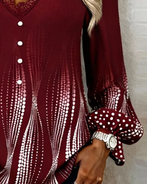 Bluse Puffärmel V-Ausschnitt Druck