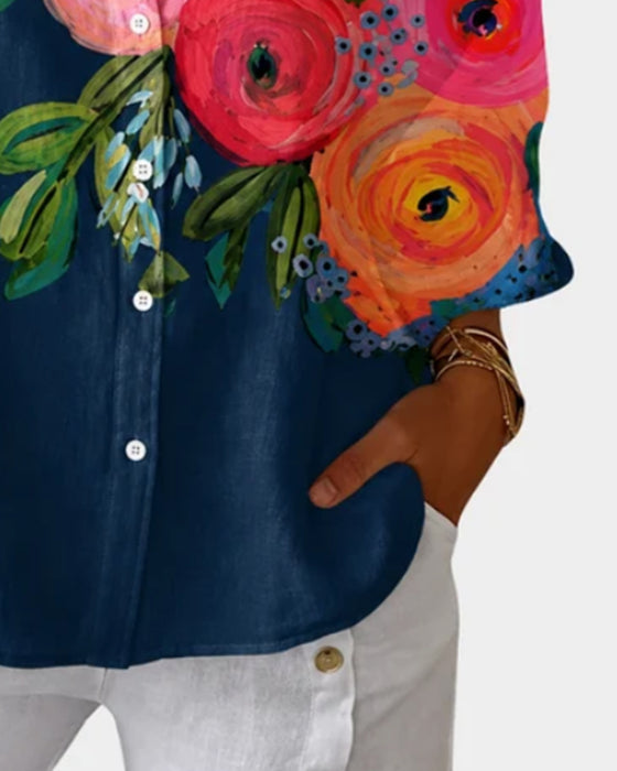 Langarmhemd Mit Blumenmuster Im Ölgemälde-Stil