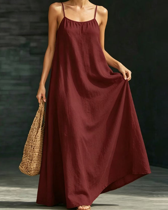 Kleid Einfarbig Spaghettiträger Tasche Lang