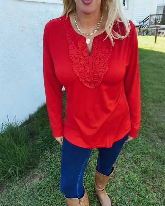 Casual T-Shirt Mit Spitze-Paneled Design