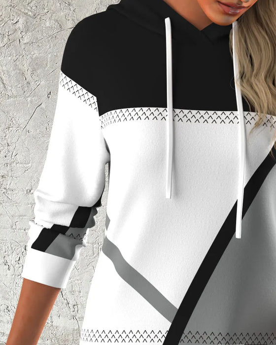 Kleid Mit Kapuze Farbblock Langarm