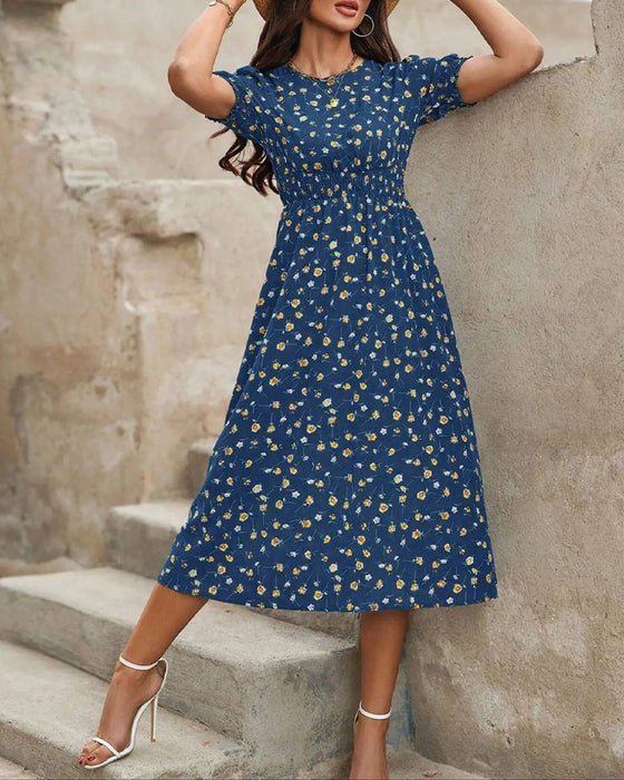 Kleid Kräuselung Blumenprint