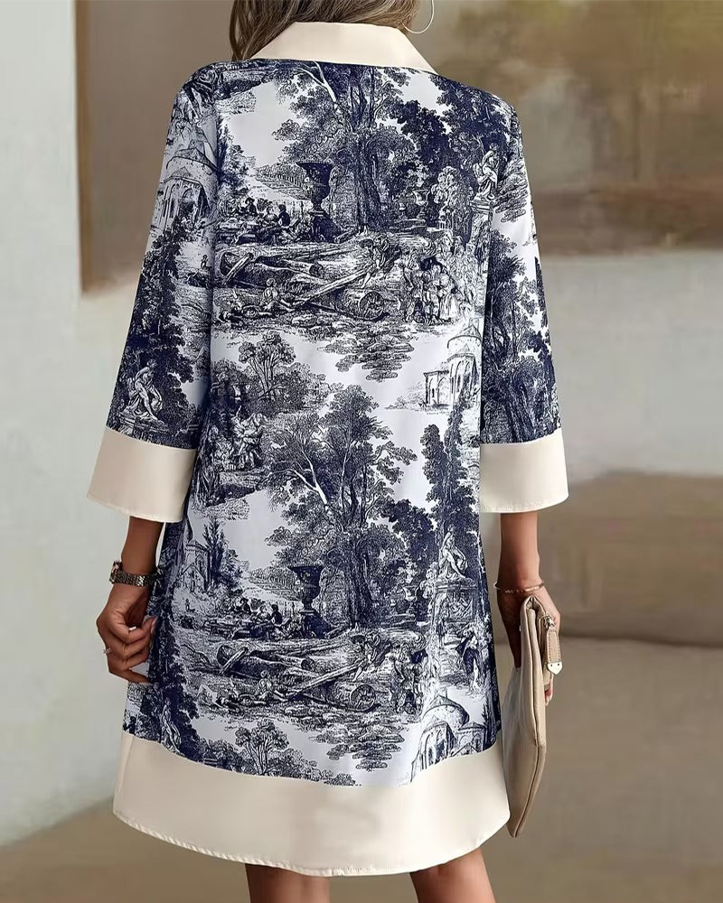 Kleid Tusche-Druck Knopf