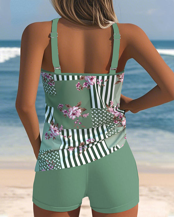Tankini Ärmellos Bedruckt Zweiteilig Boyshort