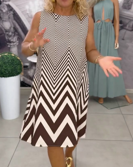 Kleid Rundhals Geometrisch Print Ärmellos