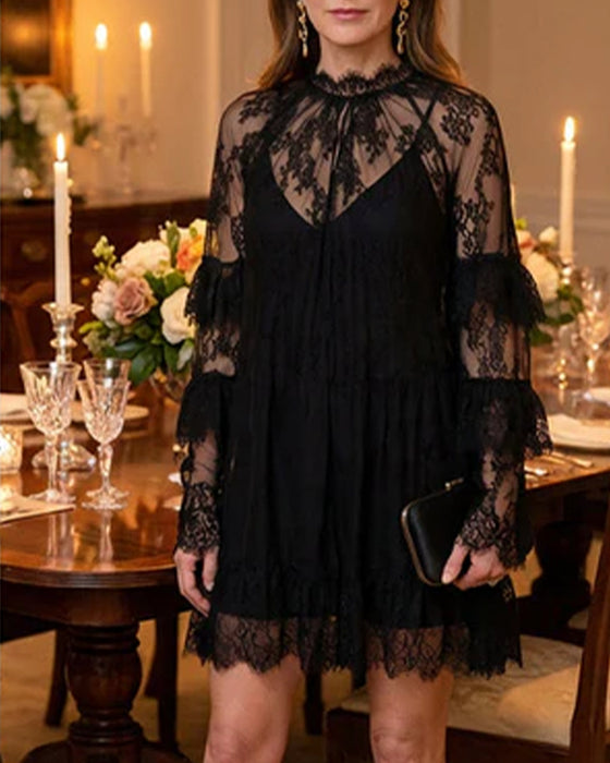 Kleid Elegant Durchbrochene Spitze