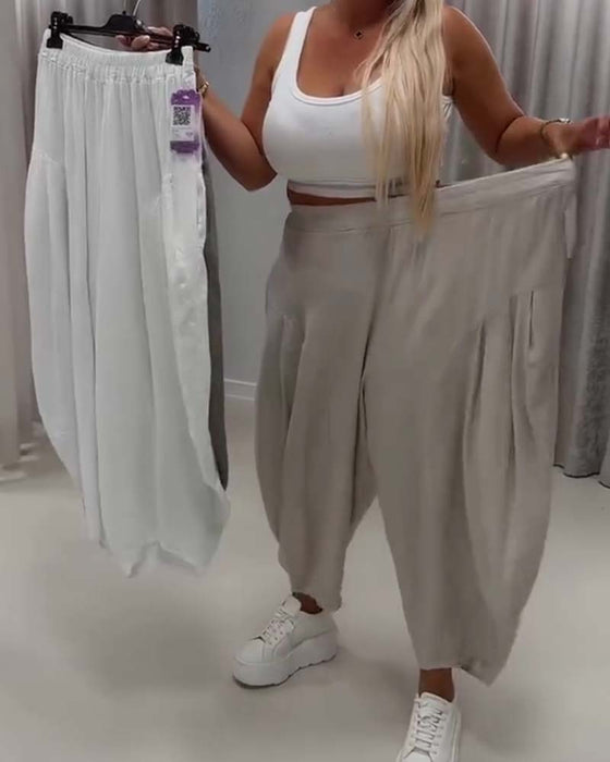 Hose Elastische Taille Breites Bein Harem