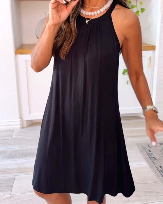 Kleid Lässig Träger Uni Farbe