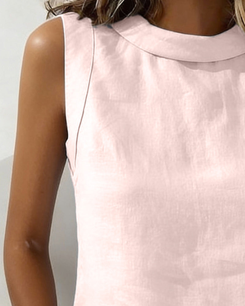 Bluse kragenlos ärmellos elegant