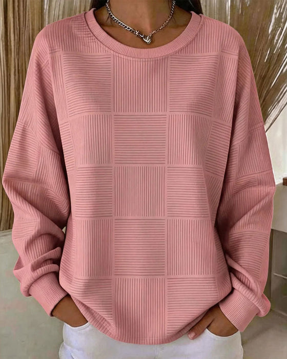 Sweatshirt Gitterstruktur Langarm Einfarbig Pullover