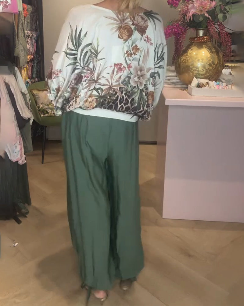 Bluse Fledermaus Ärmel Druck Locker