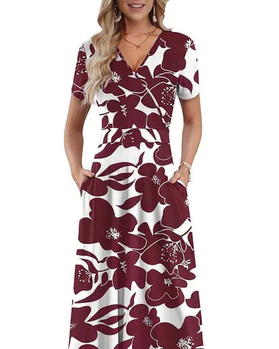 V-Ausschnitt Bedrucktes Kurzarmkleid