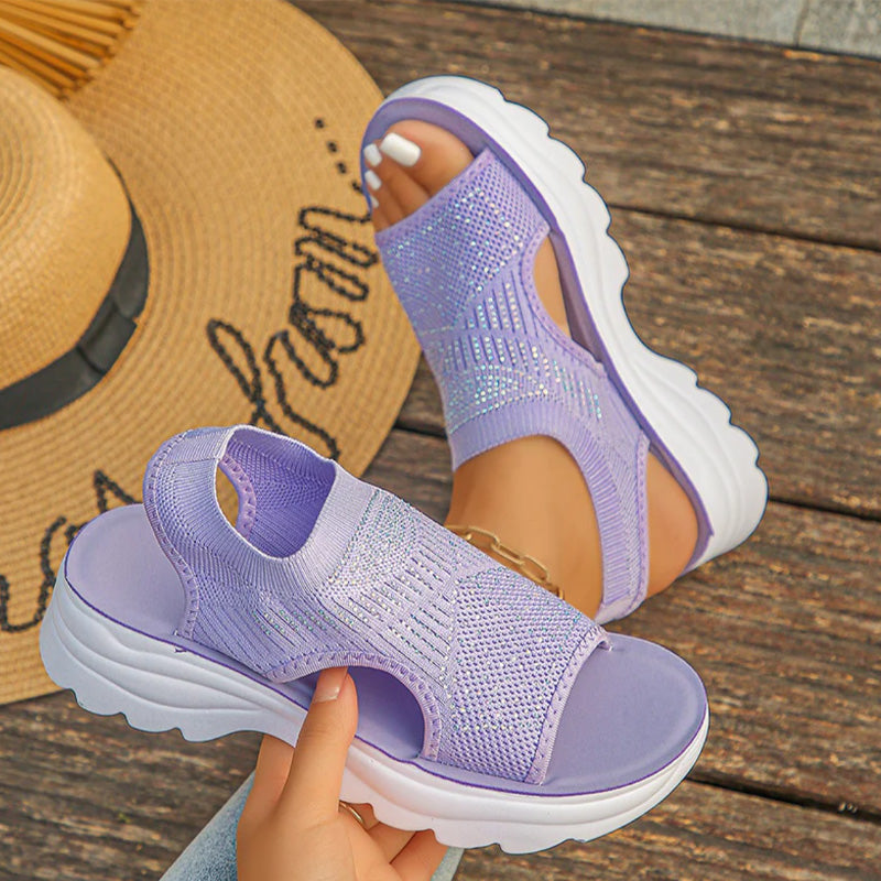 Atmungsaktive Plateau-Sandalen aus Mesh für Damen