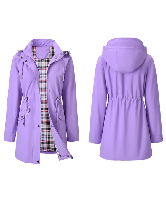 Damen Langer Wasserdichter Trenchcoat Mit Kapuze