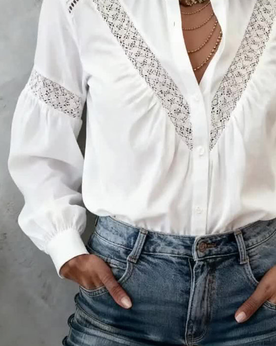 Hemd Pilz Saum Kragen Spitze Patchwork