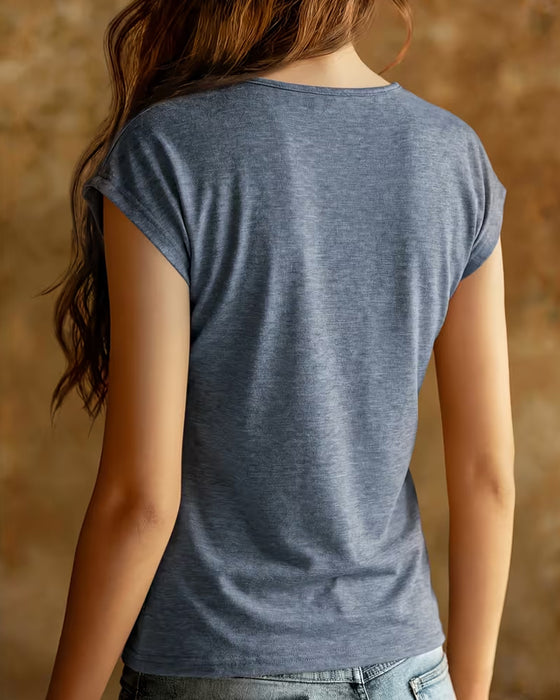 T-Shirt Patchwork V-Ausschnitt Spitze Kontrast