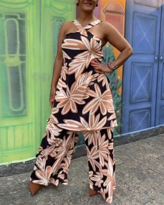 Kleid Set Kreuzrücken Bedruckt Elegant