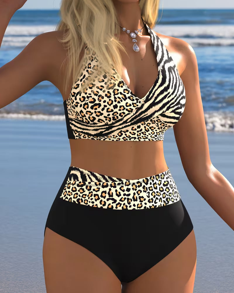 Bikini Hohe Taille Leopard Zebra Druck