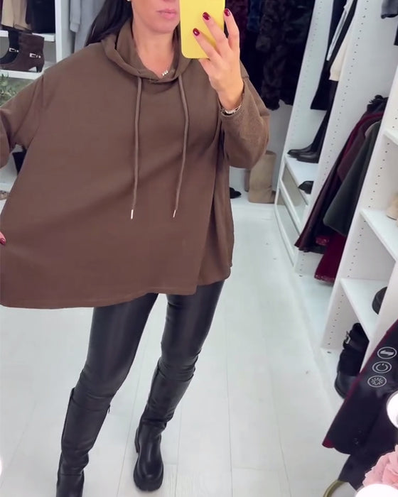 Unregelmäßige weite Uni-Langarm-Hoodie