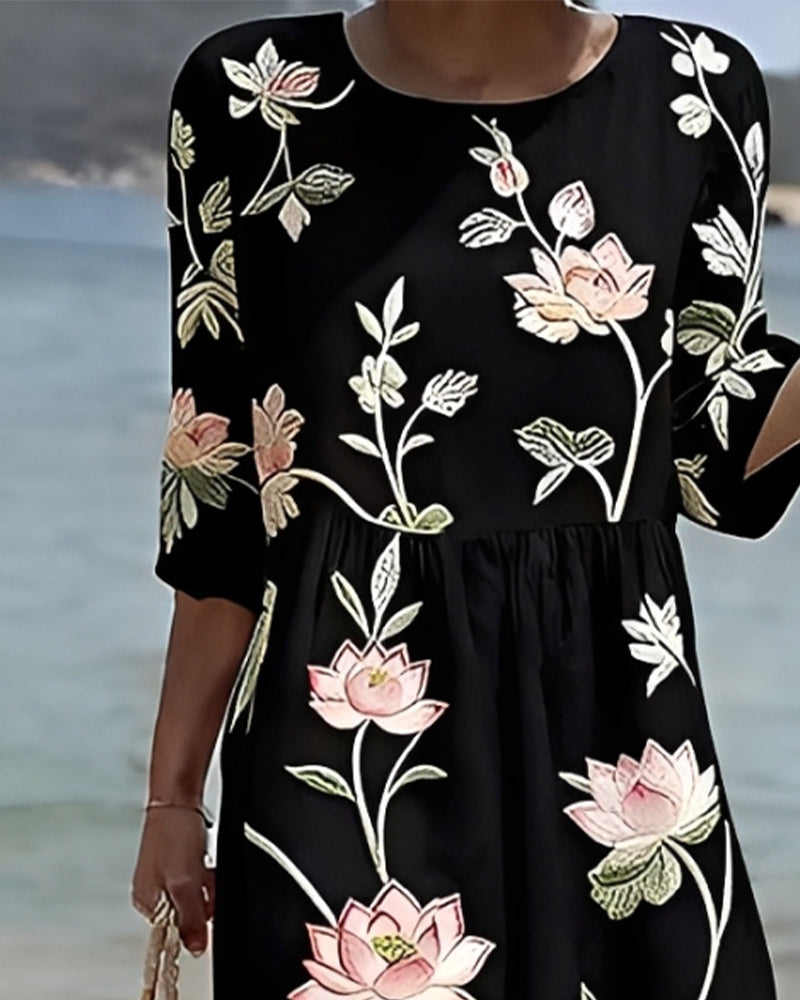 Blumenkleid Mit Rundhalsausschnitt