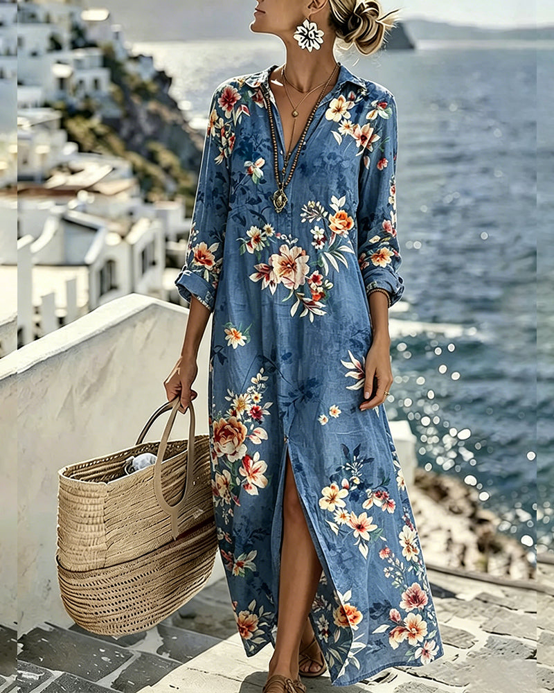 Kleid Blumig Druck Maxi