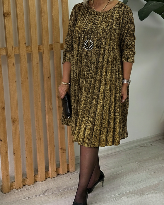 Kleid runder Ausschnitt schimmernd plissiert Mode