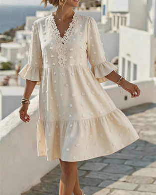 Kleid V-Ausschnitt Spitze Patchwork