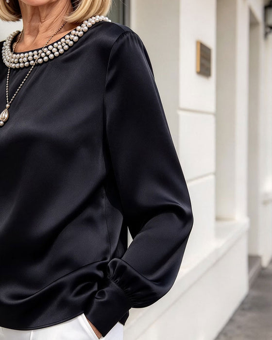 Bluse Rundhals Laterne Langarm