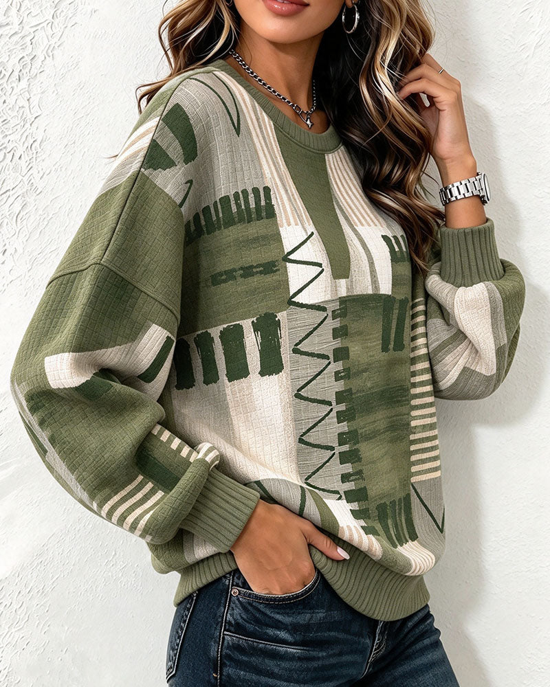 Sweatshirt Rundhals Kariert Farbblock