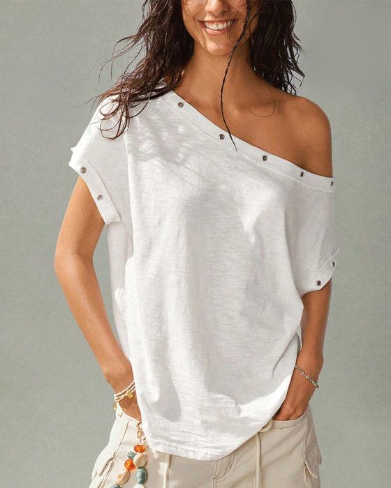 T-Shirt Ein Schulter Niete Uni