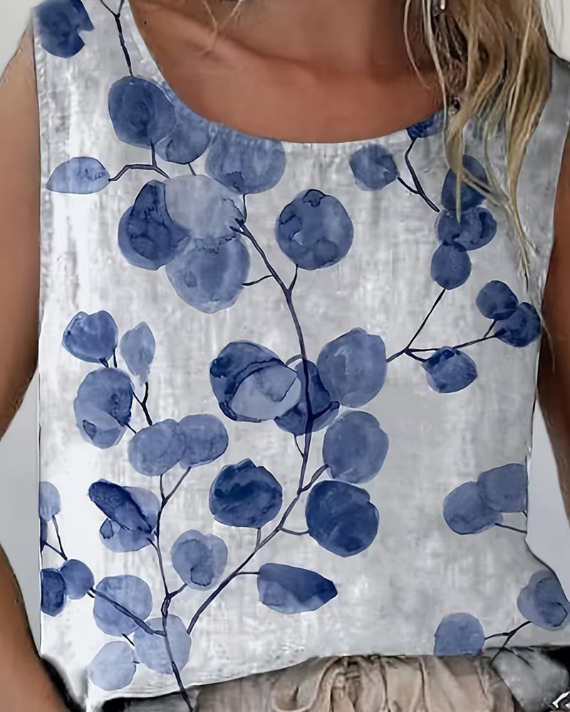 Tanktop Tusche Wasch Blumig Ärmellos