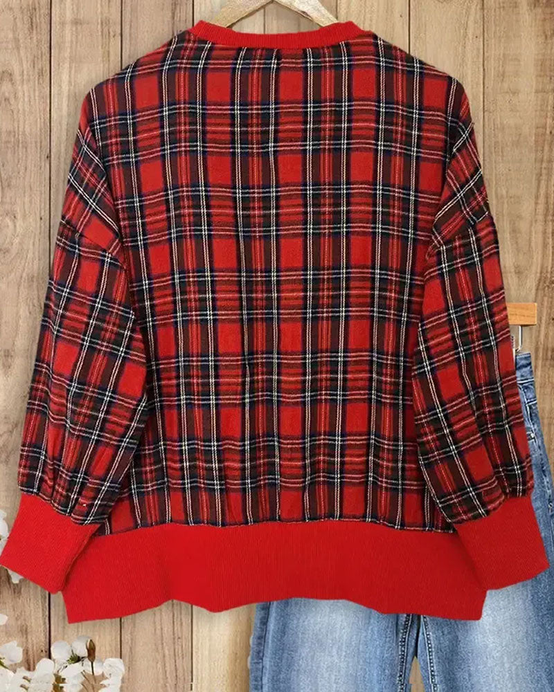 Sweatshirt Kariert Buchstabe Rundhals