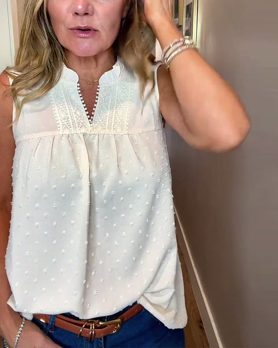 Tank Top V-Ausschnitt Spitze Patchwork Ärmellos