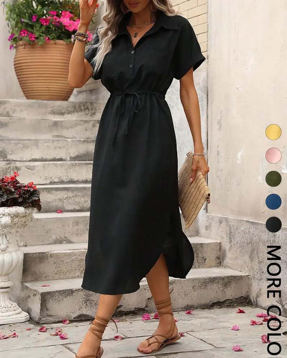 Kleid Revers Tailliert Hemd