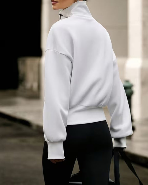 Sweatshirt Mock Neck Reißverschluss Drop Schulter Locker