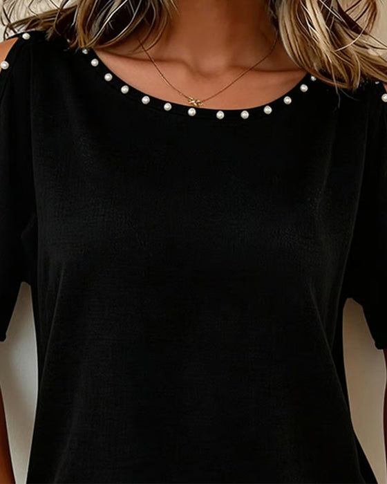 Bluse Off-Shoulder Kurzarm Rundhals