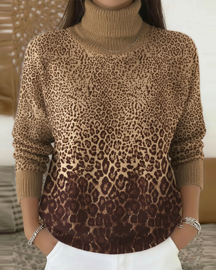 Pullover Leopardenprint casual Stehkragen