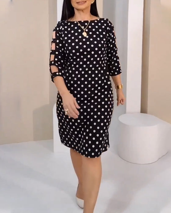 Kleid Rundhals Polka Punkte